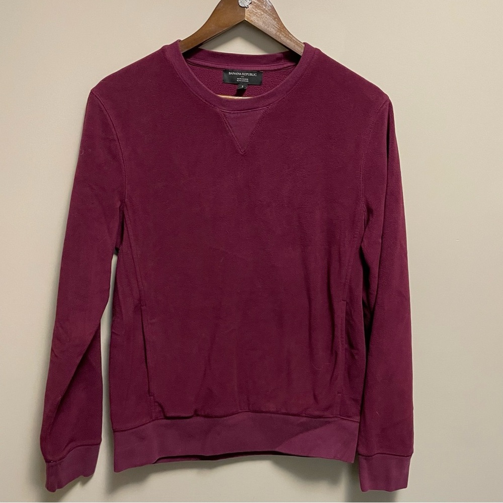 Banana Republic Burgundy Fleece Crewneck With Ultrawarm Pockets Women Size Small